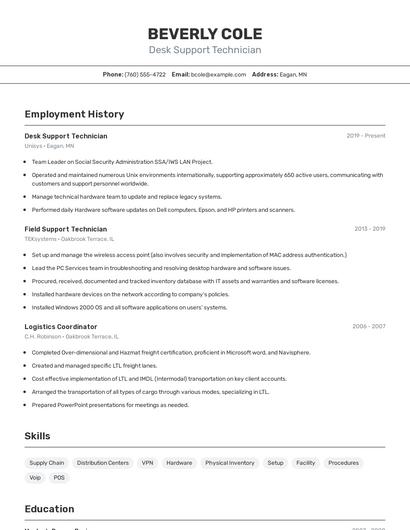 Desk Support Technician Resume