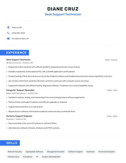 Desk Support Technician Resume