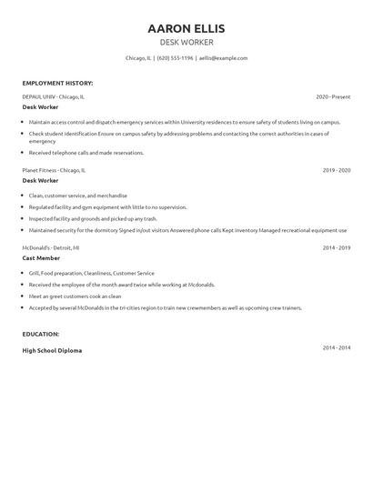 Desk Worker Resume