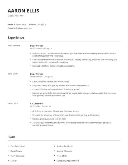Desk Worker Resume