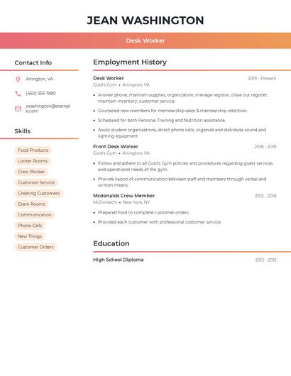 Desk Worker Resume