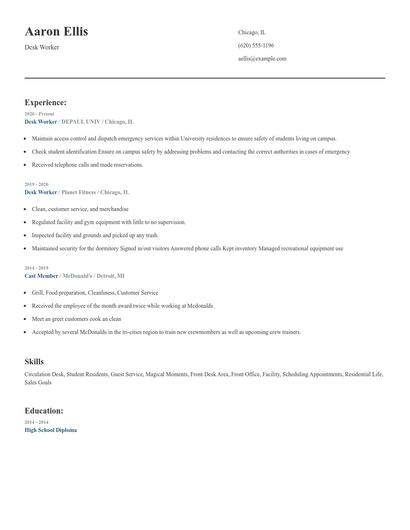 Desk Worker Resume