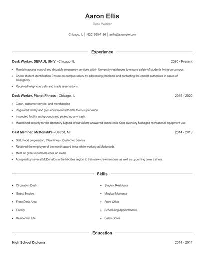Desk Worker Resume