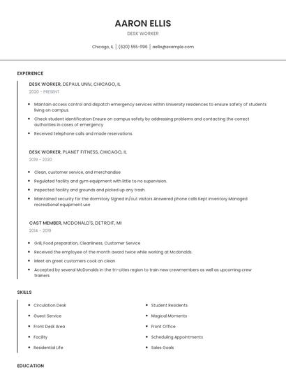 Desk Worker Resume
