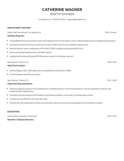 Desktop Engineer Resume