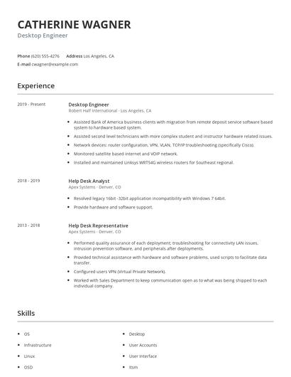 Desktop Engineer Resume
