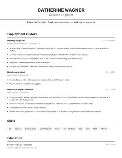 Desktop Engineer Resume