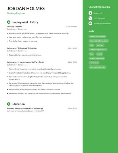 Desktop Engineer Resume