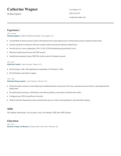 Desktop Engineer Resume