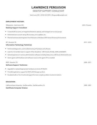 Desktop Support Consultant Resume