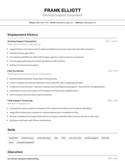 Desktop Support Consultant Resume
