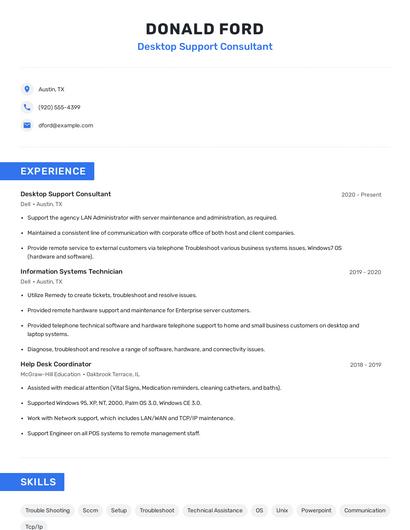 Desktop Support Consultant Resume