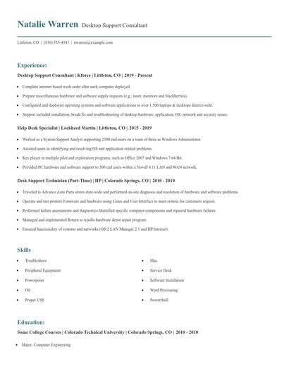 Desktop Support Consultant Resume