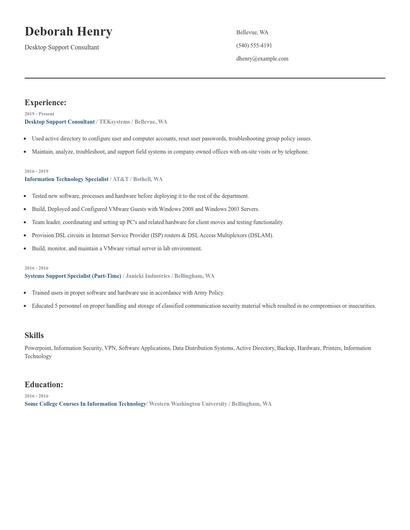 Desktop Support Consultant Resume