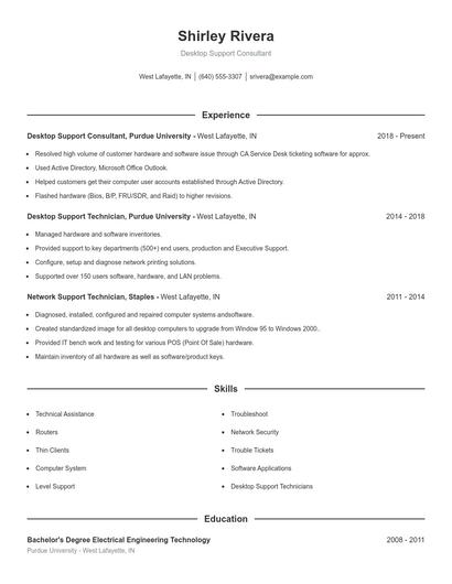 Desktop Support Consultant Resume