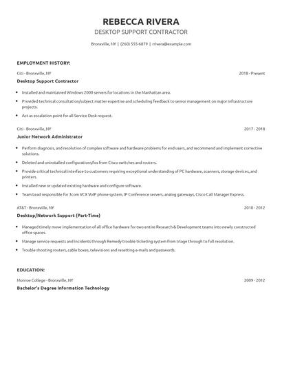 Desktop Support Contractor Resume