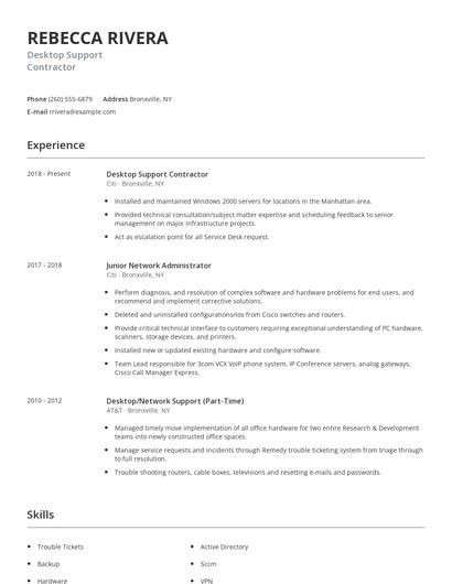 Desktop Support Contractor Resume