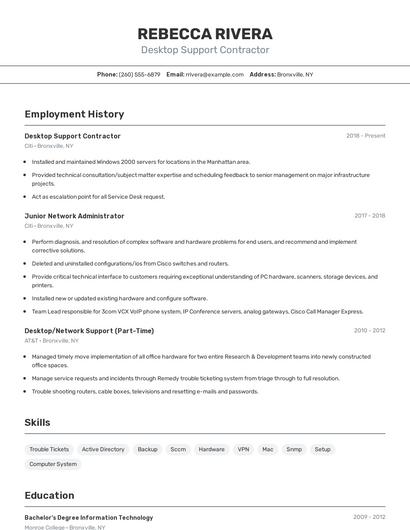 Desktop Support Contractor Resume