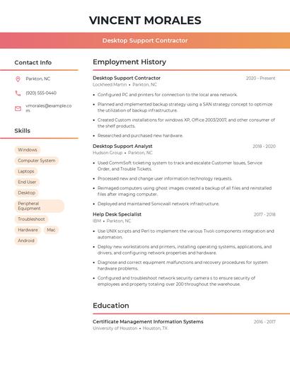 Desktop Support Contractor Resume