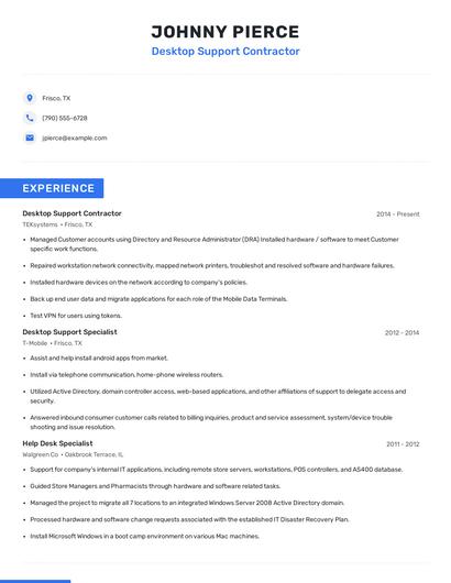 Desktop Support Contractor Resume