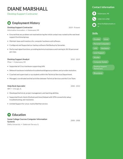 Desktop Support Contractor Resume