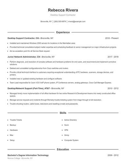 Desktop Support Contractor Resume