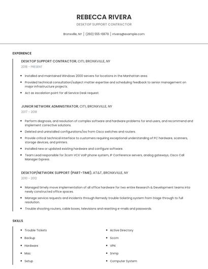 Desktop Support Contractor Resume