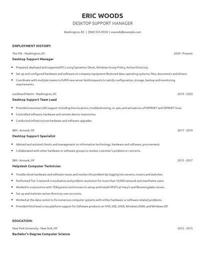 Desktop Support Manager Resume