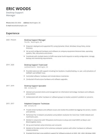 Desktop Support Manager Resume