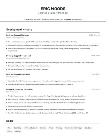 Desktop Support Manager Resume