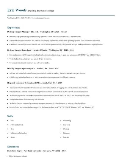 Desktop Support Manager Resume