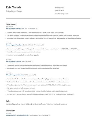 Desktop Support Manager Resume