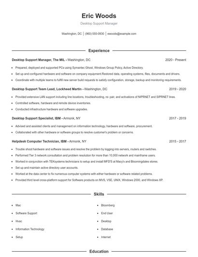 Desktop Support Manager Resume