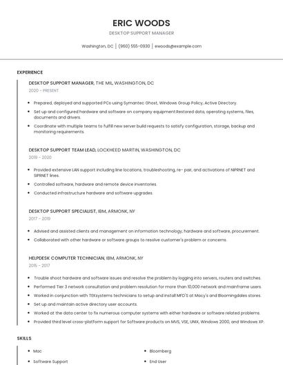 Desktop Support Manager Resume