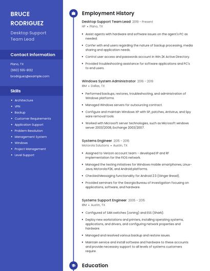Desktop Support Team Lead Resume