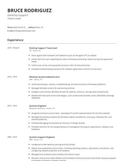 Desktop Support Team Lead Resume