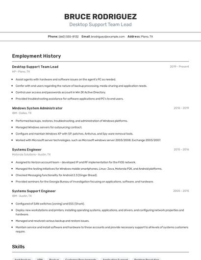 Desktop Support Team Lead Resume