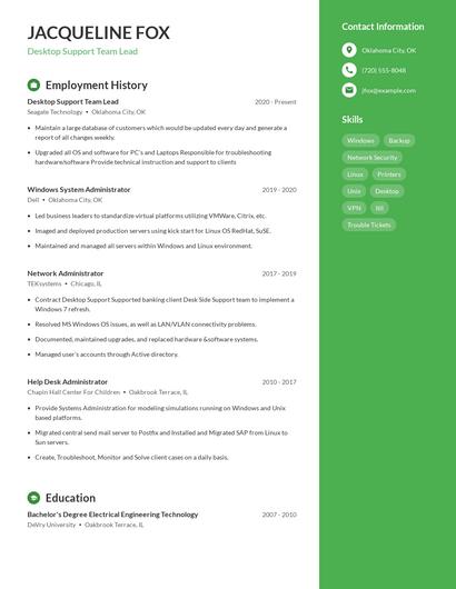 Desktop Support Team Lead Resume