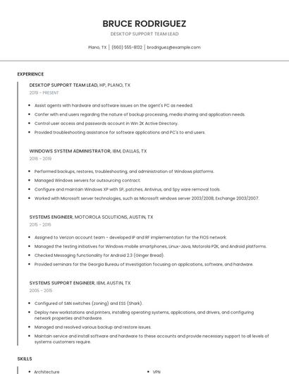 Desktop Support Team Lead Resume