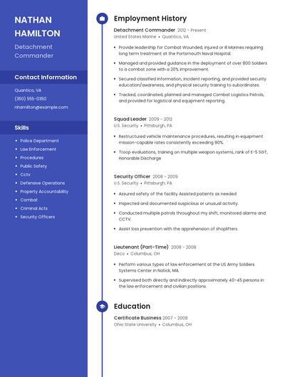 Detachment Commander Resume