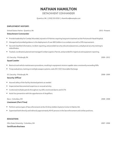 Detachment Commander Resume
