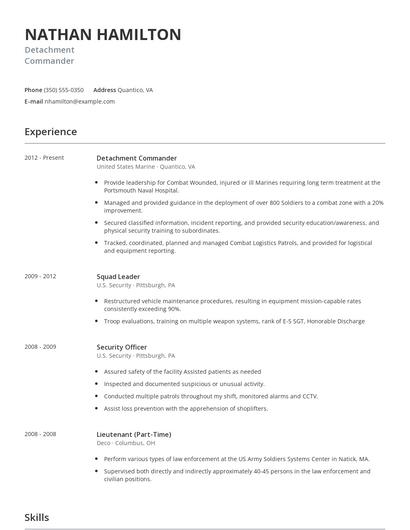 Detachment Commander Resume
