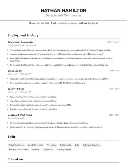 Detachment Commander Resume