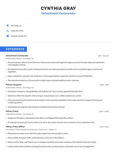 Detachment Commander Resume