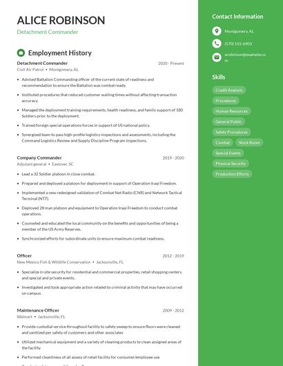 Detachment Commander Resume