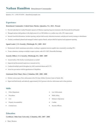 Detachment Commander Resume