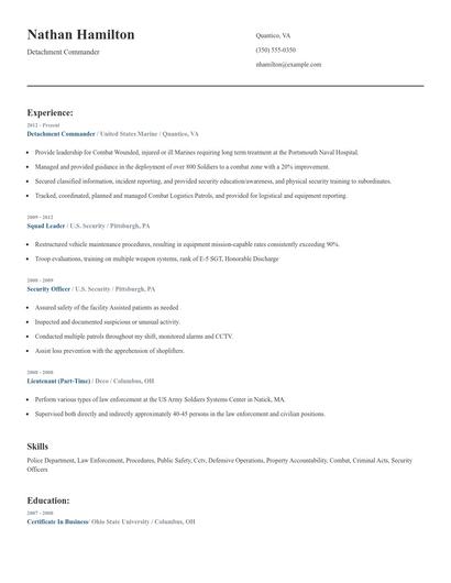Detachment Commander Resume