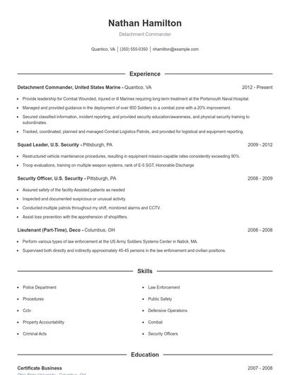 Detachment Commander Resume