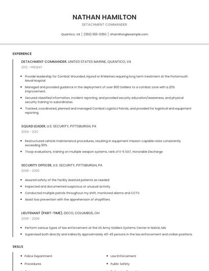 Detachment Commander Resume