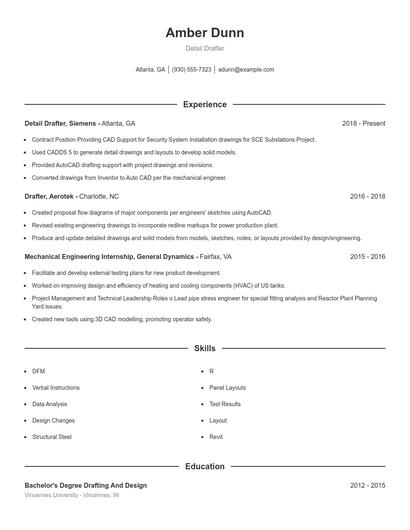 Detail Drafter Resume